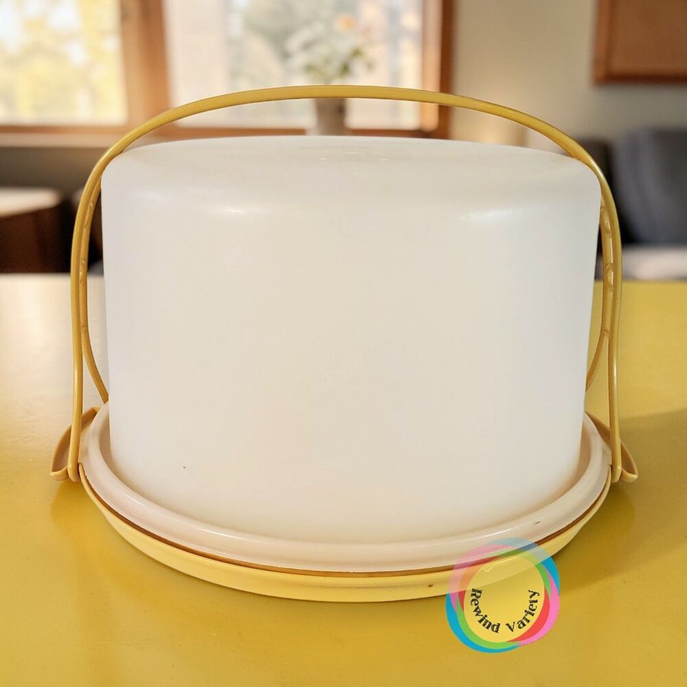 Vintage Tupperware Round Cake Carrier Harvest Yellow 12" - Picture 15 of 16